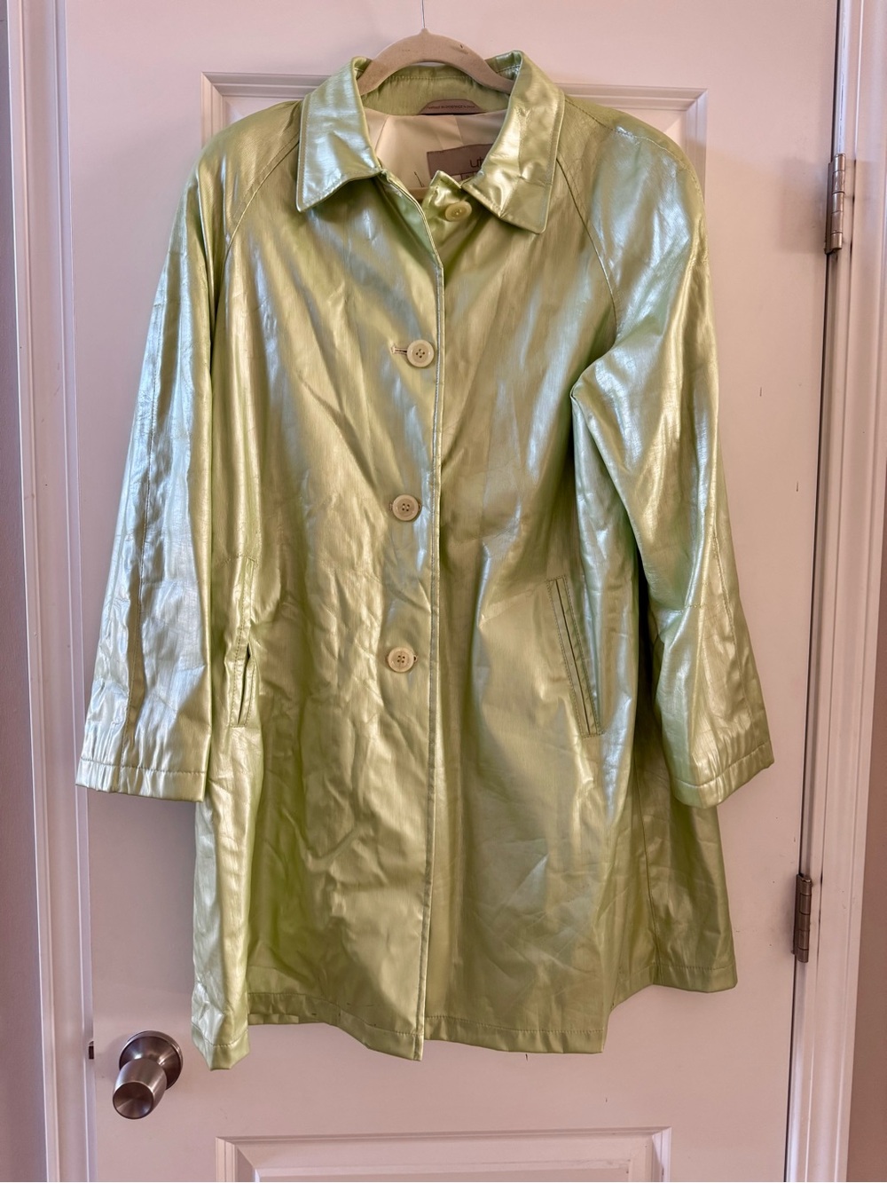 UTEX Y2K Metallic Lime Green Cyber Space Age Swing Car Coat Jacket XL